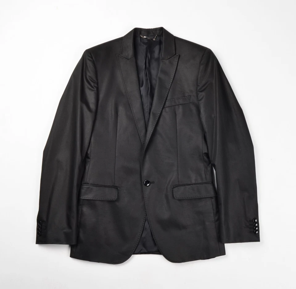 DOLCE & GABBANA Black Cotton 1Btn Tuxedo Peak Lapel  IT 44R UK,US 34R Slim Foto 3 de 4