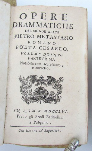 1756 PIETRO METASTASIO 5 VOLUMES antique VELLUM BOUND Opera Theatre in Italian - Imagen 9 de 10
