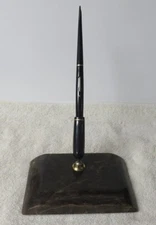 Eversharp Brown Marble Base Fountain Pen Desk Set With 14k Pen