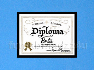 Vintage Barbie Registered Nurse #991 Inspired Accessory Diploma REPRO