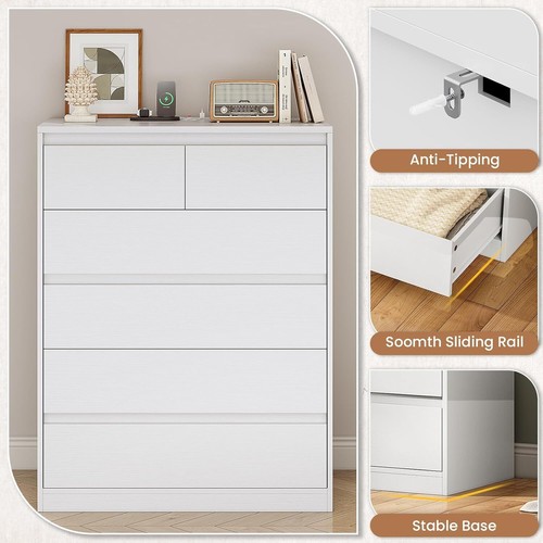 Simple Style Tall Dresser Modern White Chest of Drawers for Bedroom Living Room - Picture 6 of 7