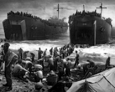 Two Coast Guard-Manned Landing Ships bring supplies Leyte Island 8x10 Photo 247a