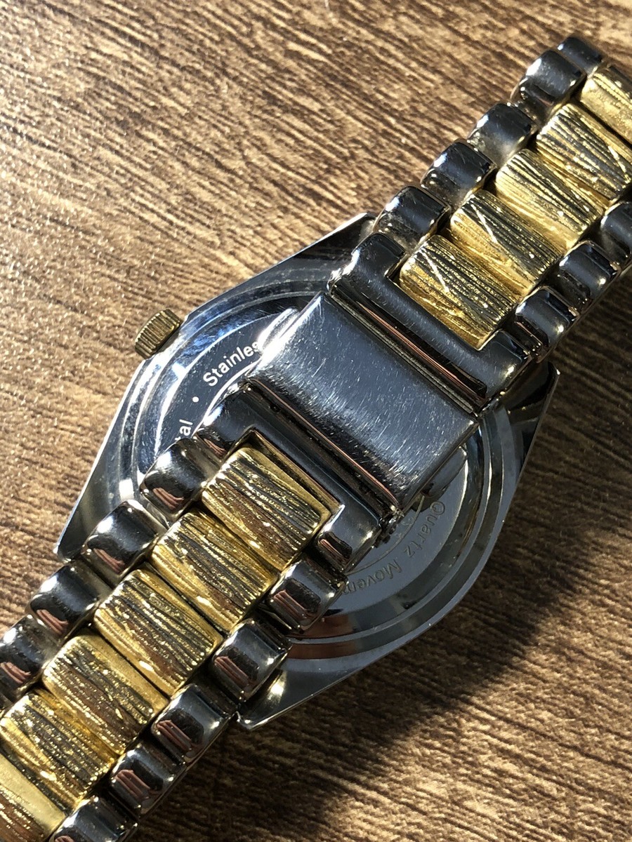 Vintage Jean Paul Watch Gemmed Bezel Silver & Gold Tone Day/Date Vintage Jean Paul Watch Gemmed Bezel Silver & Gold Tone Day  main image 2