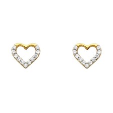 14K Yellow Gold CZ Heart Small Studs Post Push Back Earrings Womens Girls