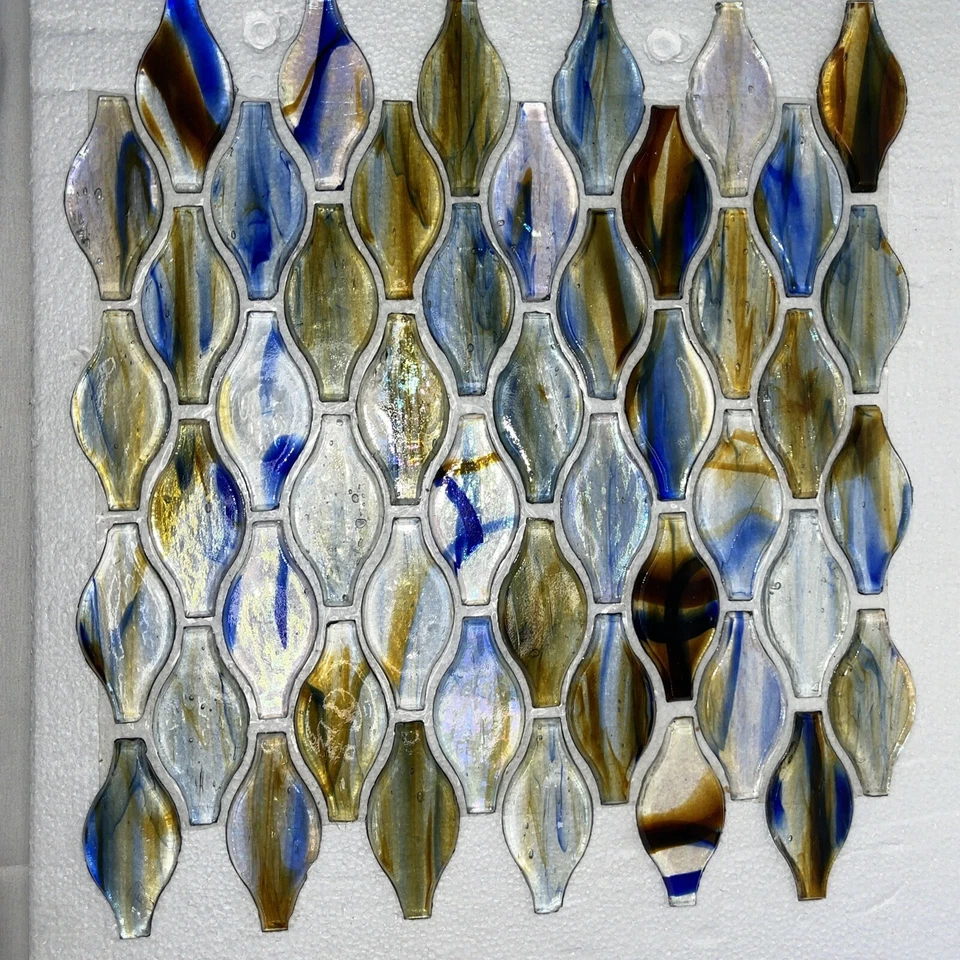 8 hojas de mosaico de vidrio azulejo “fuego violeta” azul amarillo 8 pies cuadrados nuevo stock antiguo Foto 2 de 4