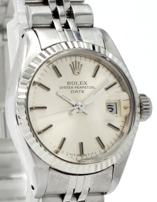 Ladies ROLEX Oyster Perpetual Datejust Steel 26mm Silver Stick Dial Watch