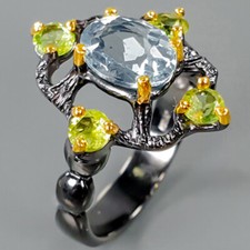 Handmade Jewelry Natural Blue Topaz Peridot Silver Ring 925 Sterling / RVS319