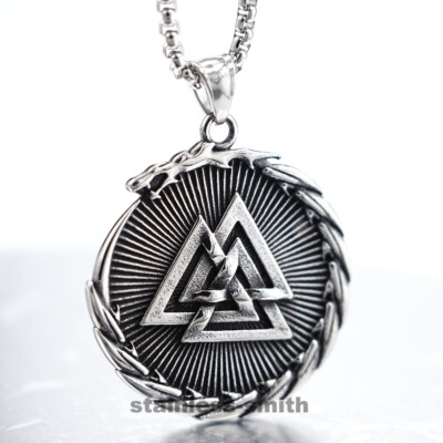 Mens Womens Viking Celtic Dragon Ouroboros Valknut Vegvisir Pendant  Necklace Set
