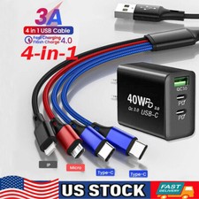 4 in1 Multi USB Charging Cable Fast Charger Cord For iPhone/Samsung/Type C/Micro