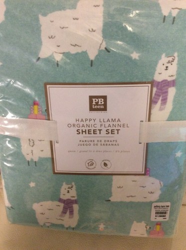 Pottery Barn Teen Happy Llama Organic Queen Sheet Set NWT Blue - Afbeelding 1 van 1