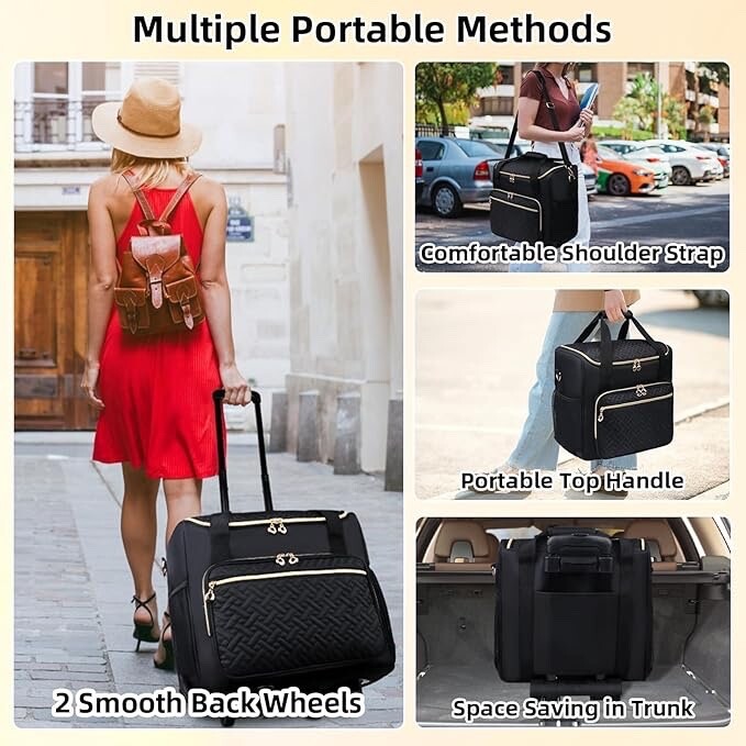 Rolling Teacher Tote Bag with Detachable Trolley, Wheeled Teacher Bag