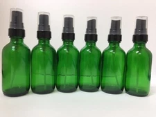 6 - (Six) GREEN 2 oz Boston GLASS ESSENTIAL OIL MIST With BLACK SPRAYER BOTTLES 
