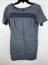 Ann Taylor Women’s Dress 8 Blue Shift Short Sleeve Linen Cotton Stretch Knit
