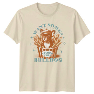 Retro Französische Bulldogge Pommes Frites Willst du was? T-Shirt
