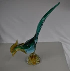 Vtg Venetian Art Glass 11” Murano Green Tailed Phoenix Rooster Mid Century