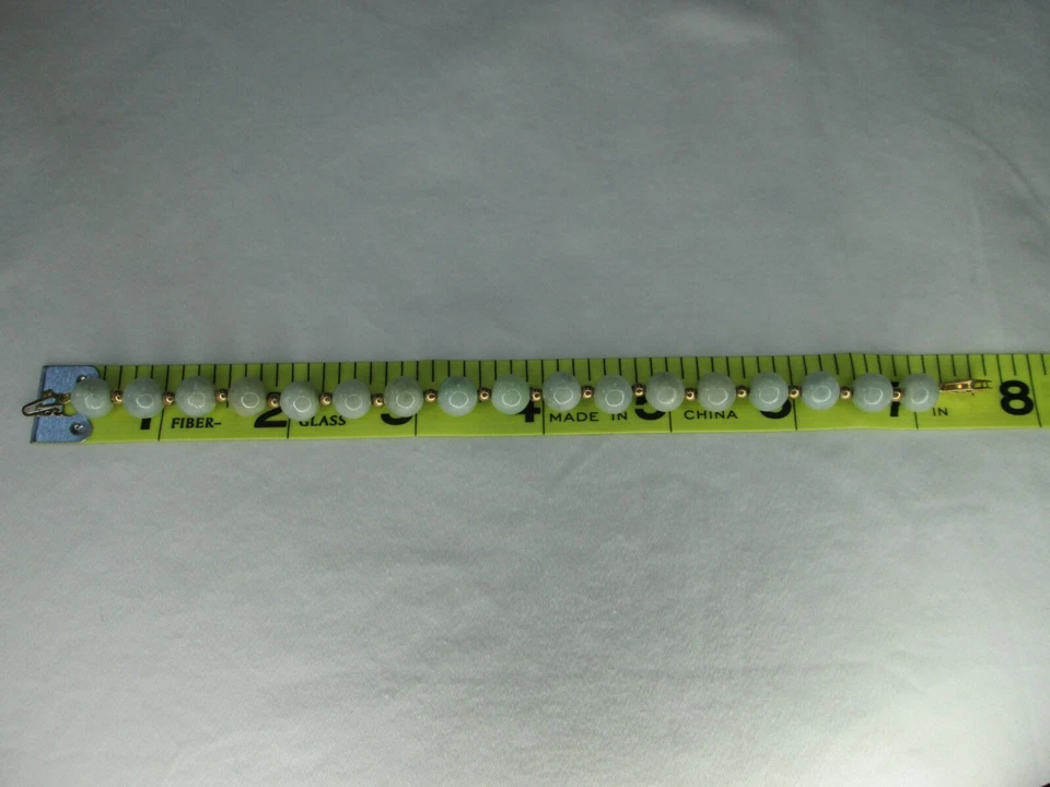 Pulsera vintage de cuentas y jadeíta de oro amarillo de 14k, 7,75", firmada Foto 4 de 4