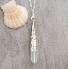 Hawaiian Jewelry Sea Glass Necklace, Seafoam Necklace Long Teardrop Necklace,
