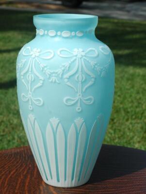 Beautiful Galle Style Aqua Vase - 12'' Tall and In Excellent Condition