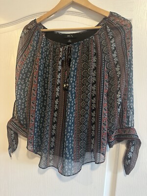 BCX boho multi-print blouse, size small