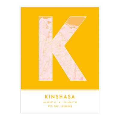 Kinshasa DR Congo City Map Typography Unframed Wall Art Print 18x24 In