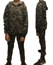 Mens Army Camo Camouflage Hoody Tracksuit Hoodie Zipper Joggers Zip Pocket S-XL