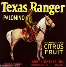 Brownsville Texas Ranger Cowboy Black Orange Citrus Fruit Crate Label Art Print
