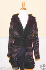 Bali Lace Ruffled Womens Jacket 3 Button Black & Taupe - NWT