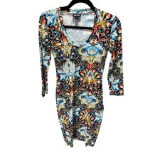 Just Cavalli Dress Women Small Black Floral Bodycon Long Sleeve Maximalist