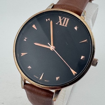 Ortz Quartz Watch Women Rose Gold Tone Brown Leather Japan Analog New Battery
