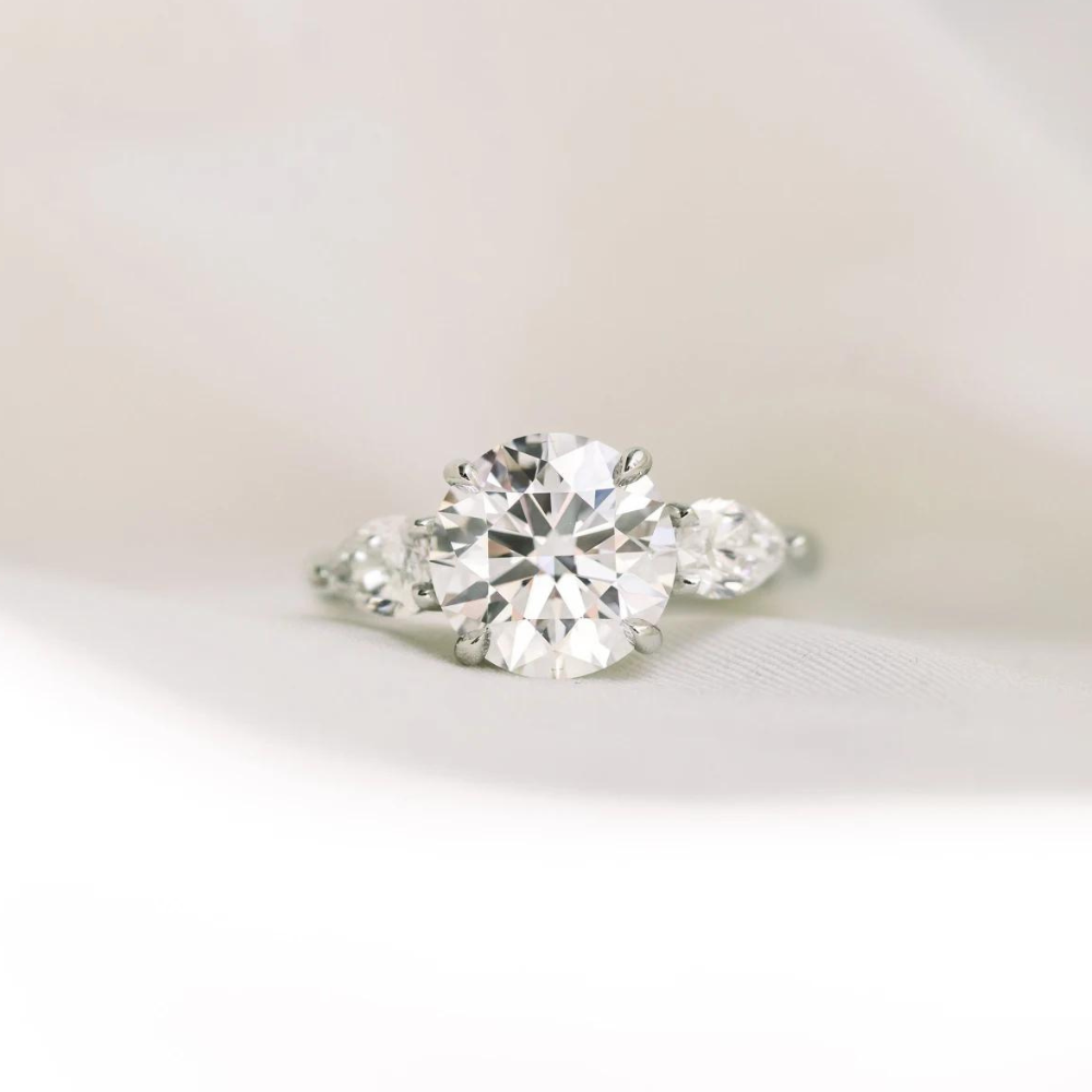 Lab Grown Round 14k White Gold Engagement Ring 3.8...