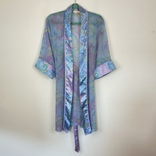Vtg Delicates Sheer Satun Purple Blue Retro Y2k Colorful Belted Kimono Robe M