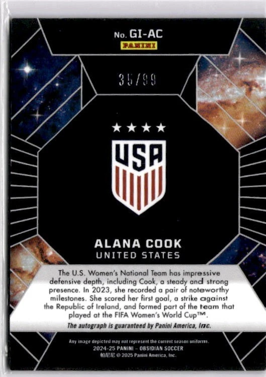 Alana Cook 2024-25 Panini Obsidian Galaxy Ink Auto USWNT #35/99 - Image 2 of 2