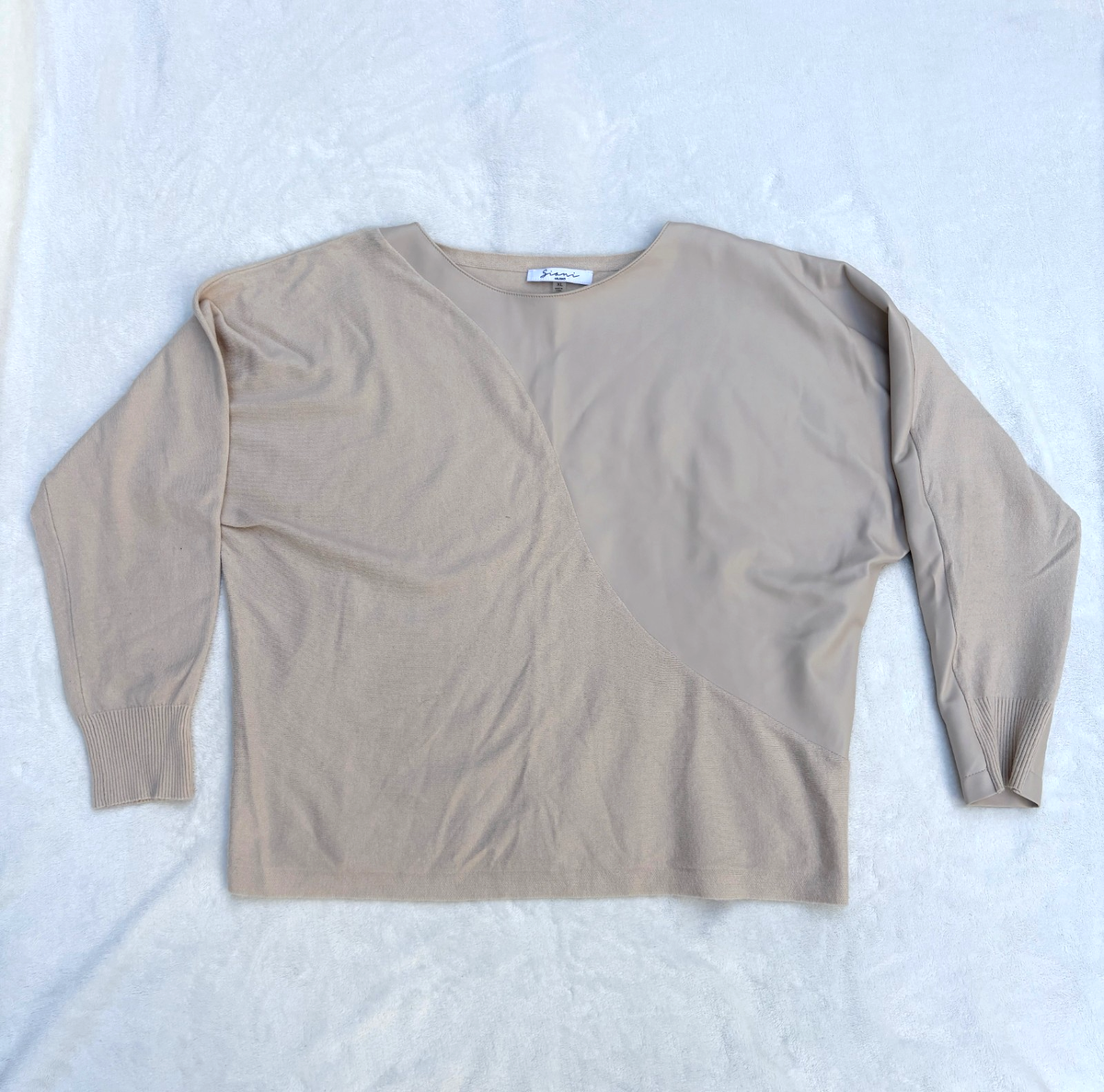 Sioni Milano Women XL Natural Beige Faux Leather Sweater Dolman