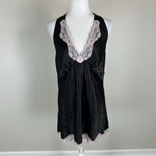 Vintage Black Pink Nightgown Large Lace Slip Dress 90s Halter Short Chemise