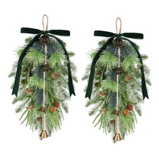 2 Pcs 22 Inch Artificial Teardrop Swag - Faux Pine Greenery Wreath