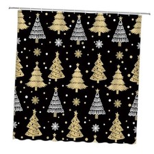 Christmas Tree Shower Curtain Rustic 70"W x 70"L Pack of 1 Gold White Black