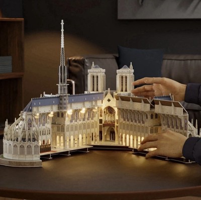 4D Build Notre Dame Cathedral 3D Model Kit Puzzle w/ LED Lights, 393 Pieces