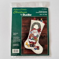 Bucilla Gallery of Stitches Christmas Santa Bear 18" Stocking 32517