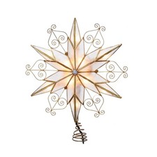 Kurt Adler 10-Light 6 Point Capiz Star w/ Scroll Design Lighted Treetop Star, 9"