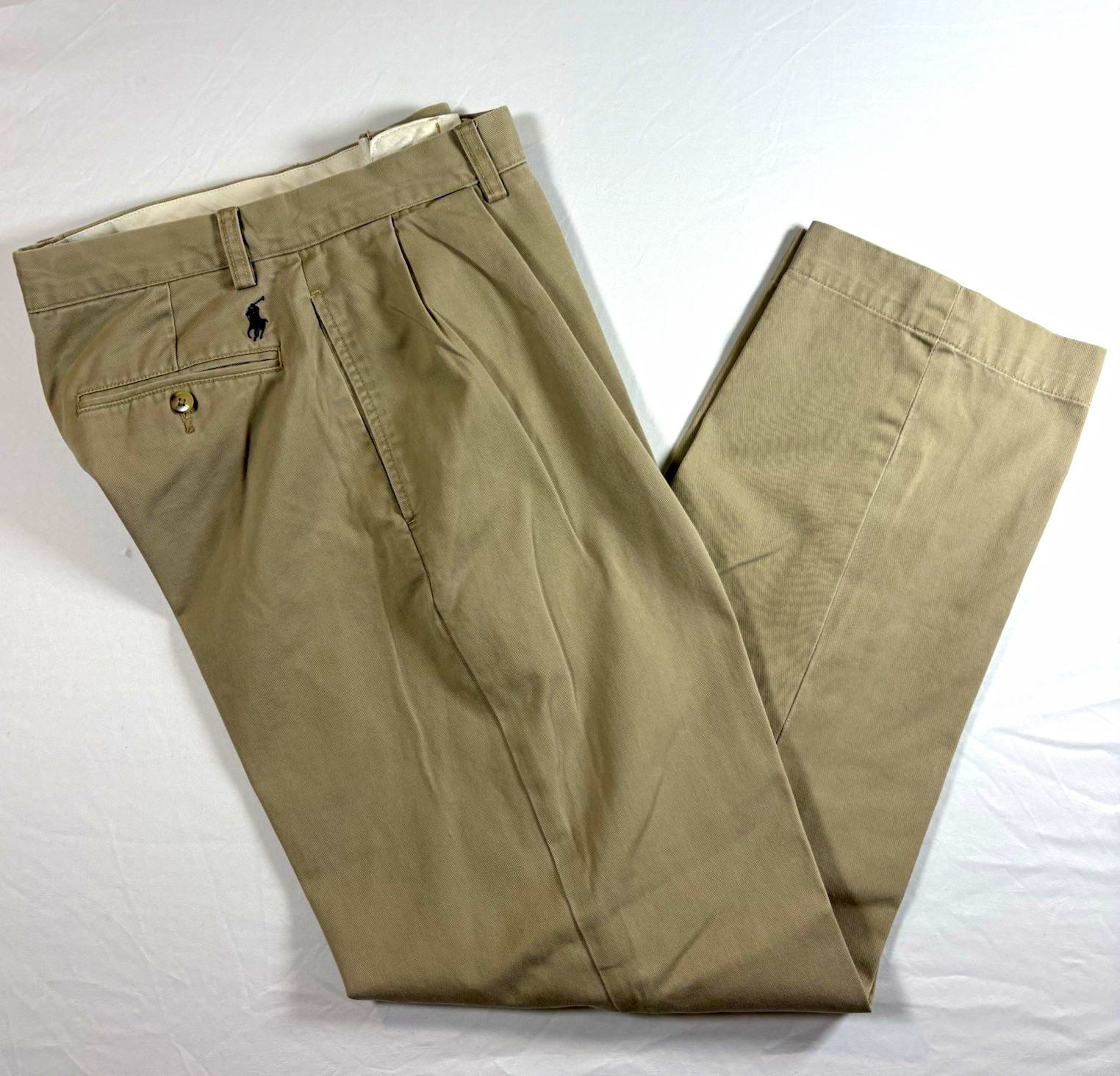 VTG Polo Ralph Lauren Andrew Pants 32x30 Beige Double Pleated Cotton Cuffed 30