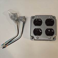 4 OUTLET PLUG IN RECEPTICALS, GALVANIZED STEEL PLATE COVER AND BOX. WIRE PLUGS.