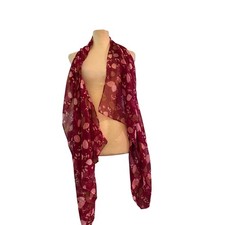 Burgundy Sheer Leaf Print Scarf Lightweight Fall Fashion Wrap70"x 32"