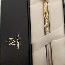 MIKIMOTO BALLPOINT PEN MUSICAL NOTE METAL WITH PEARL COMBINATION SILVER GOLD