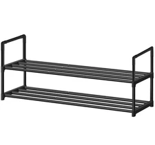 2-Tier Stackable Metal Shoe Rack Organizer 30cm D x 92cm W x 55cm H Black