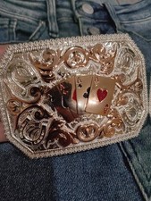 Four Aces Western Belt Buckle Rosetone Silver  Poker Cards Buckle 4x 3.5 "