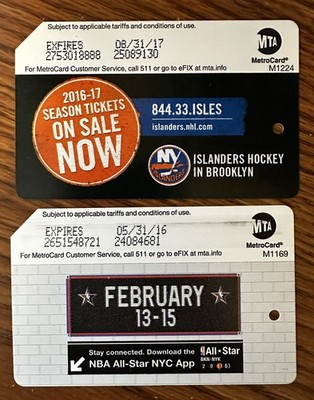 2 Rare NYC MetroCards - Islanders Barclays + NBA All-Star Game Barclays Center