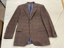 Paul Stuart Men's Wool Tweed 2-Button Blazer Brown Windowpane Plaid 39-40 EUC
