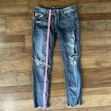 Vigoss Women's 7/8 Distressed Skinny Jeans Blue Denim Stretch Medium Wash #13125