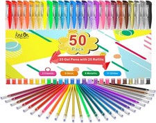 Gel Pens, 50 Pack Pen Set 25 Colored 1 Count Pack of 50 , Multicolor