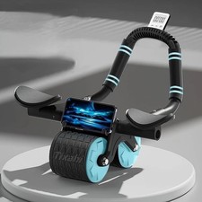 Ab Roller Wheel with Timer Knee Mat, Home Workout Auto Rebound Abdominal Wheel